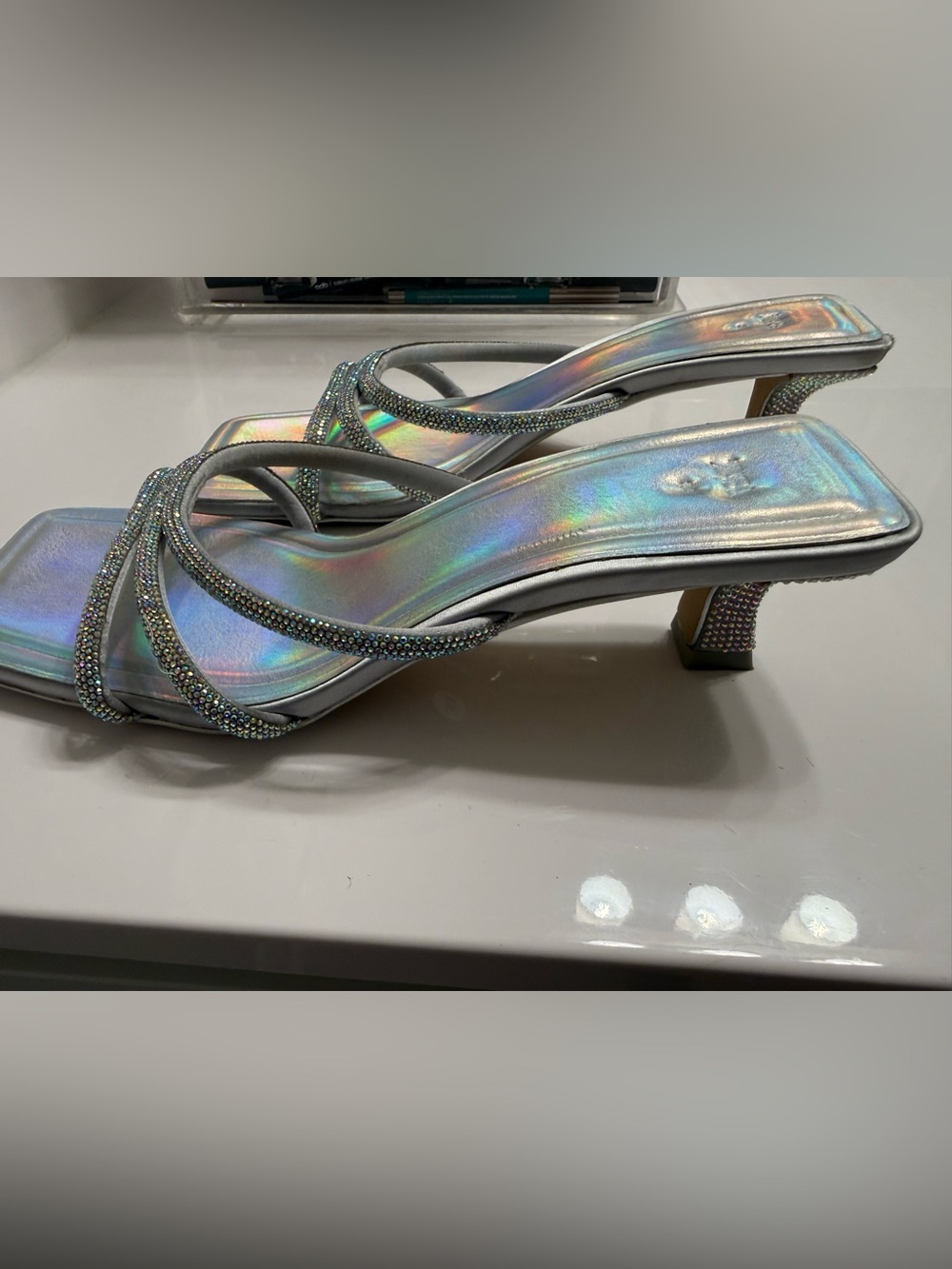 ZARA Rhinestone Holographic Heeled Sandals